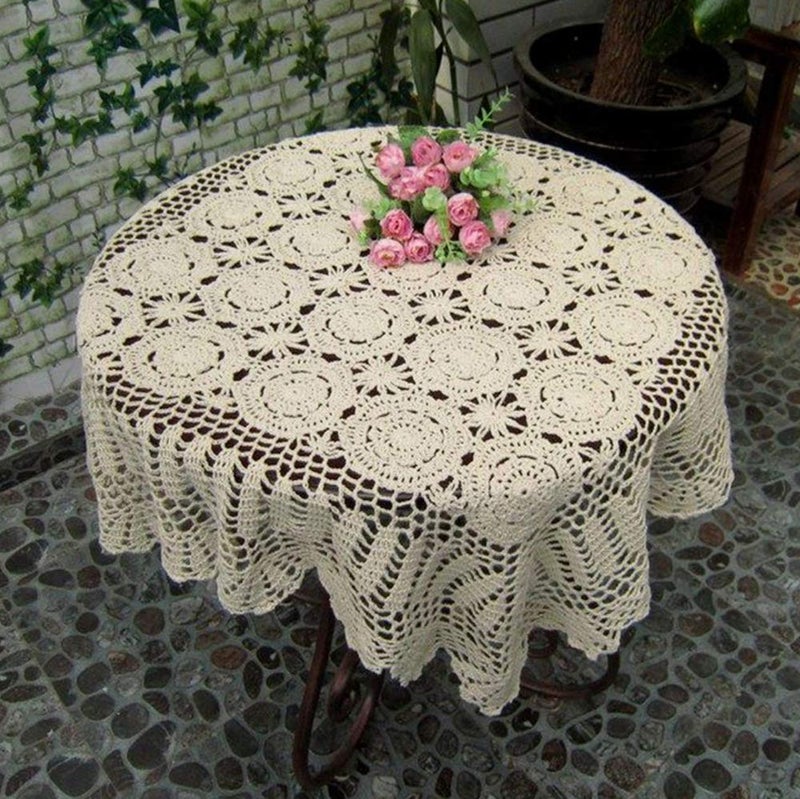 Hetao 100% Cotton Handmade Crochet Square Tablecloth Doilies Lace Table Covers ,Beige, 31 Inch - Image 3
